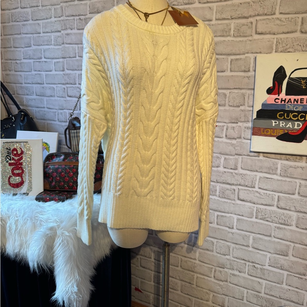 Philosophy Cable Knit Crewneck Sweater - Cream